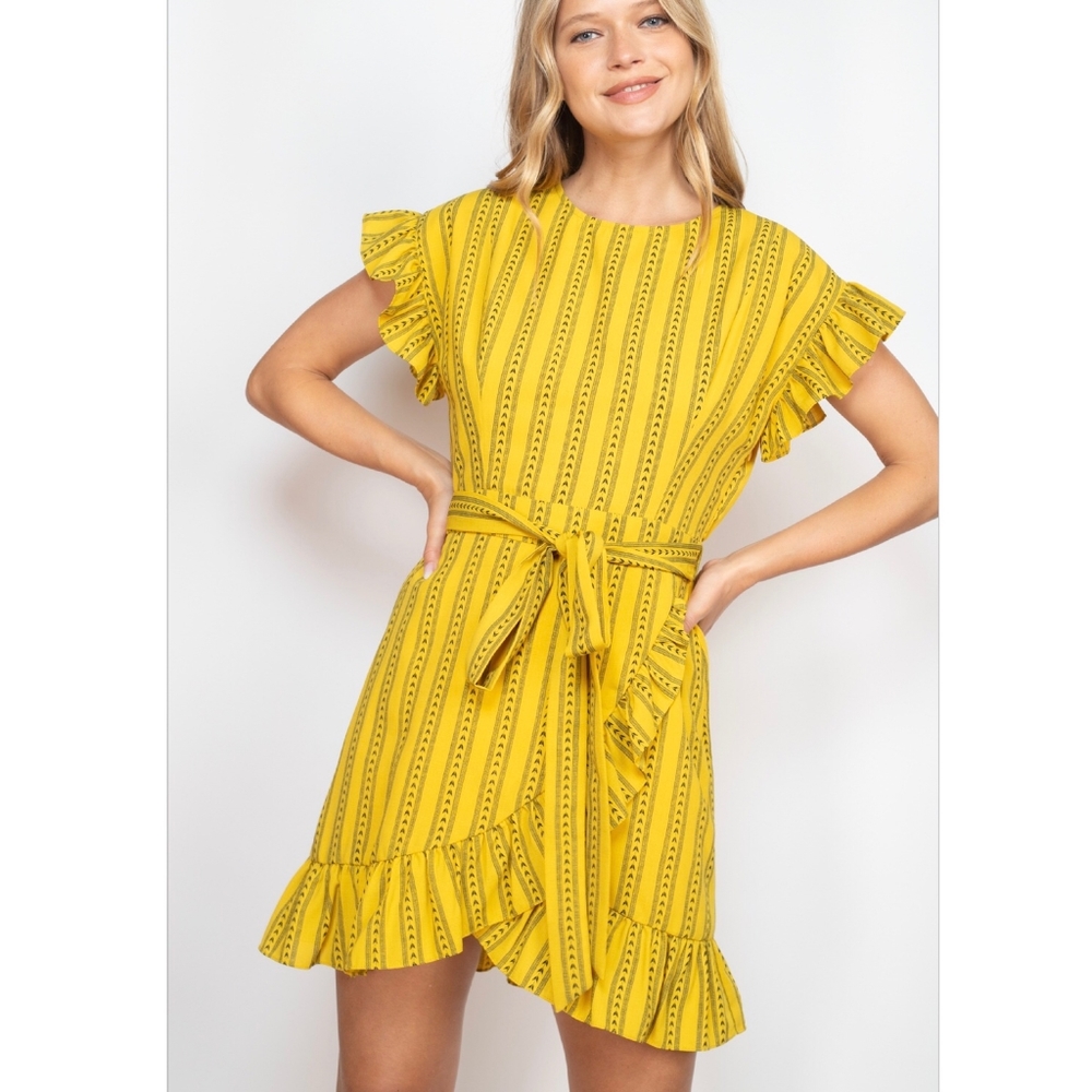 LAST ONE❗THE CLOTHING COMPANY Boho Chic Mustard Short Sleeves Ruffle Dress - Picture 6 of 10